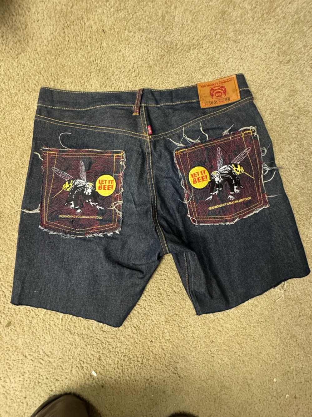 Dark Monkey Company Japan  Dark Blue Denim Jean Shorts with 'Let It Bee'